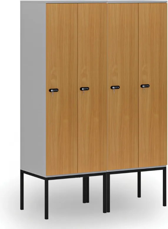 Drewniana szafa ubraniowa S4 z podstawą, 2-drzwiowa, 1871 x 600 x 500 mm, demontaż, zamek mechaniczny z kodem, szary/grafitowy