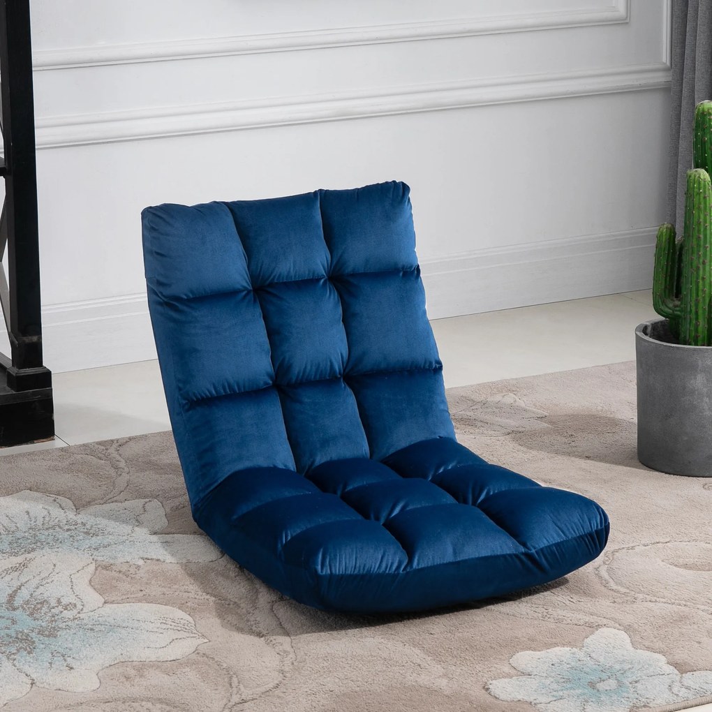 HOMCOM Sofa podłogowa z materacem Niebieska Regulowane oparcie Pluszowy materiał dla gości 55x71x53,5 cm | Aosom PL