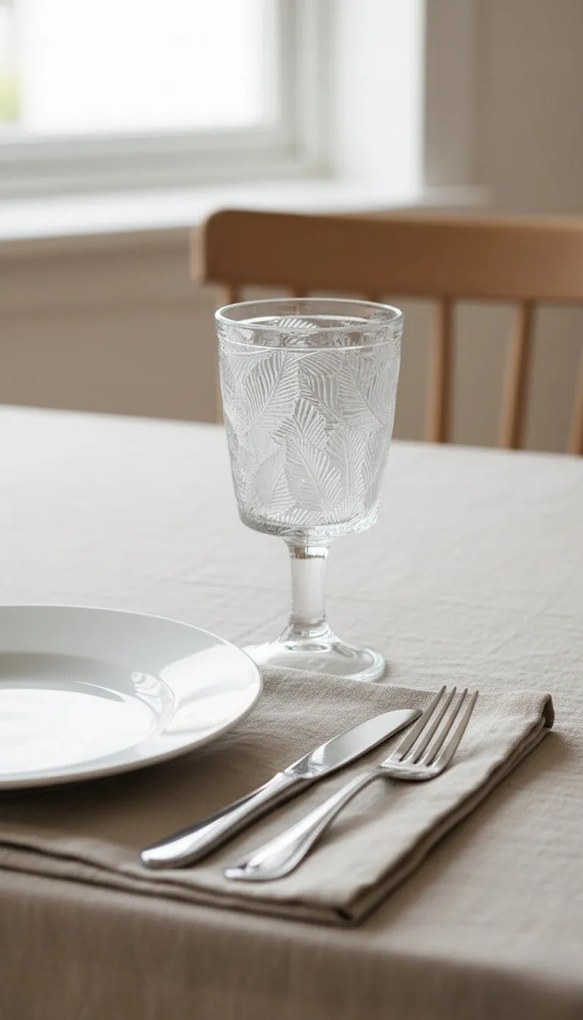 Kielich szklany 350 ml z tłoczonym wzorem liści elegancka szklanka na nodze