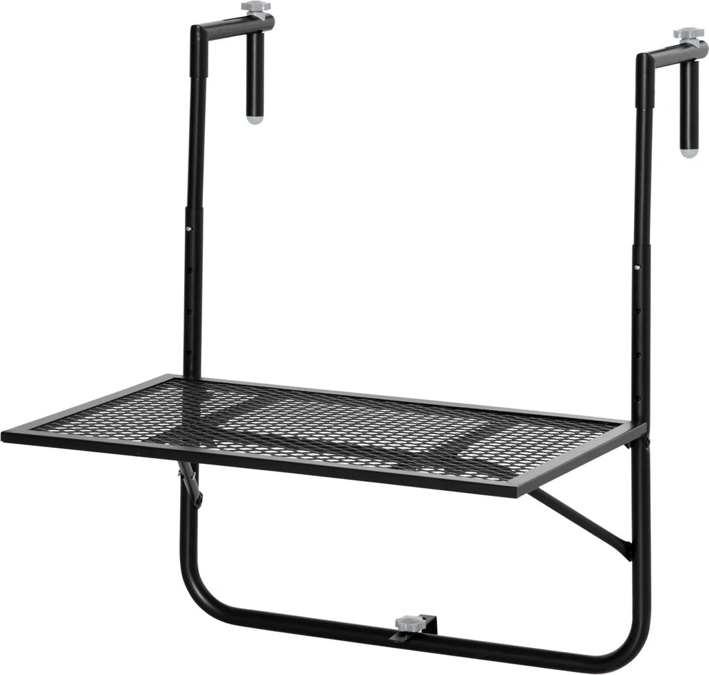 Składany stolik balkonowy Outsunny, regulowany na 4 poziomach, z metalu, odporny na warunki atmosferyczne, 60x40 cm, czarny