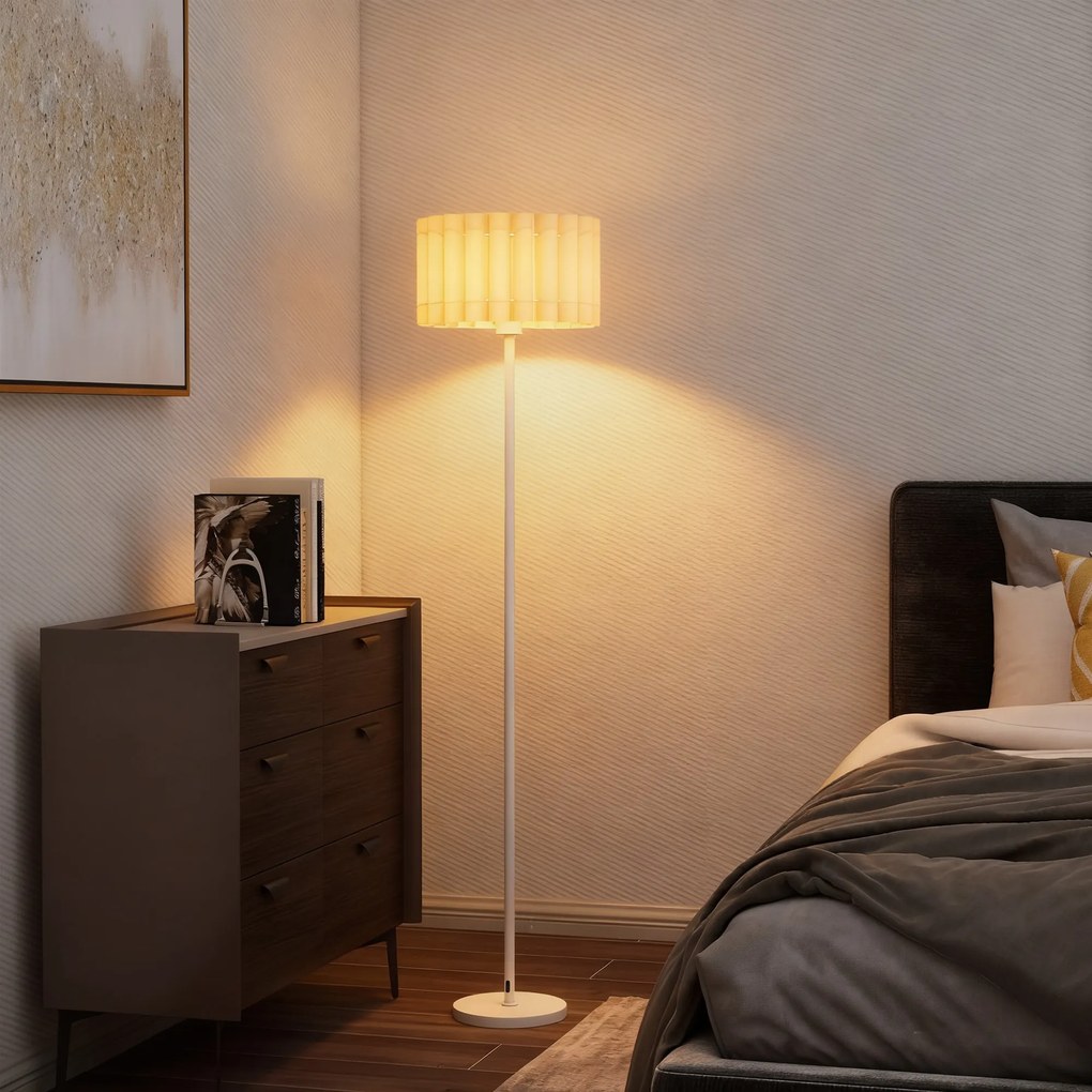 HOMCOM Lampa Podłogowa w Stylu Retro, Lampa Plastikowa, Włącznik Nożny, Stelaż Metalowy, Biała