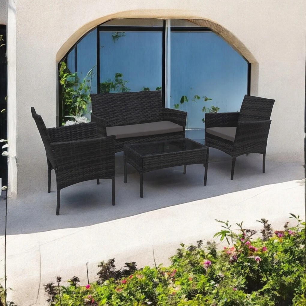 Zestaw mebli ogrodowych - sofa fotele i stolik Natal 010 czarny