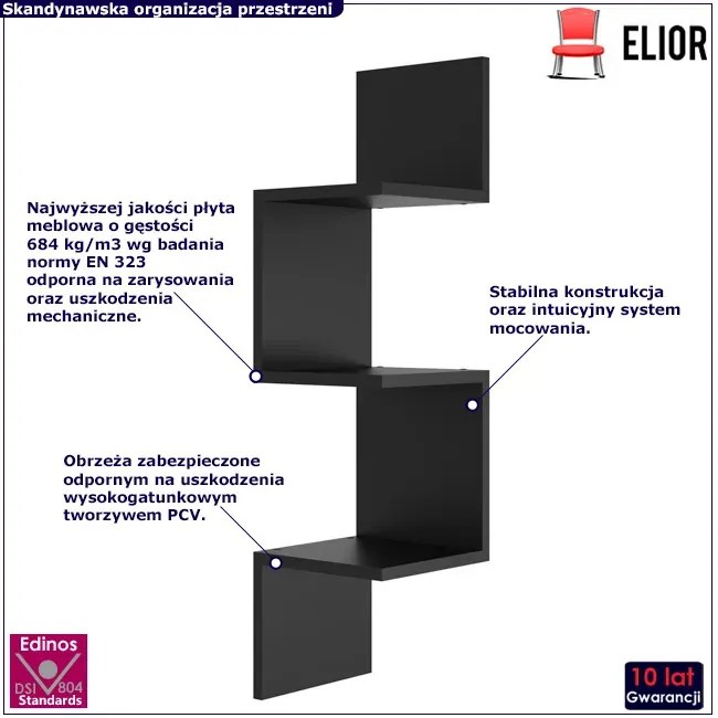 Czarna narożna półka wisząca na książki - Flora 3X