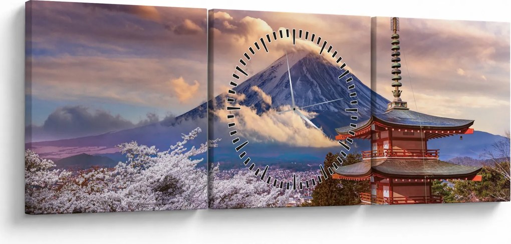 Obraz - Góra Fuji (z zegarem) (90x30 cm)
