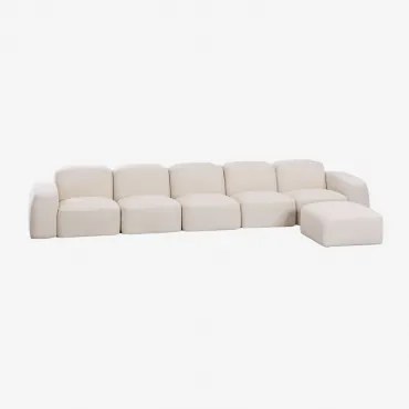 Bastian 5-częściowa Modułowa Sofa I Pufa Gruba Biała Szenila - Sklum