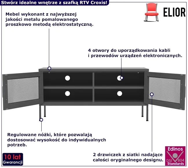 Stalowa szafka RTV w stylu loft antracyt - Croxis