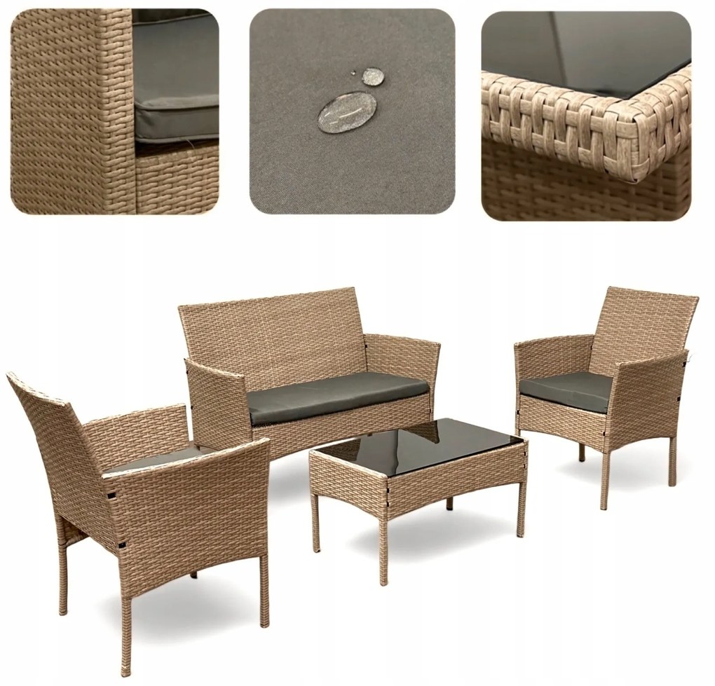 Zestaw mebli ogrodowych - sofa fotele i stolik Natal 010 naturalny