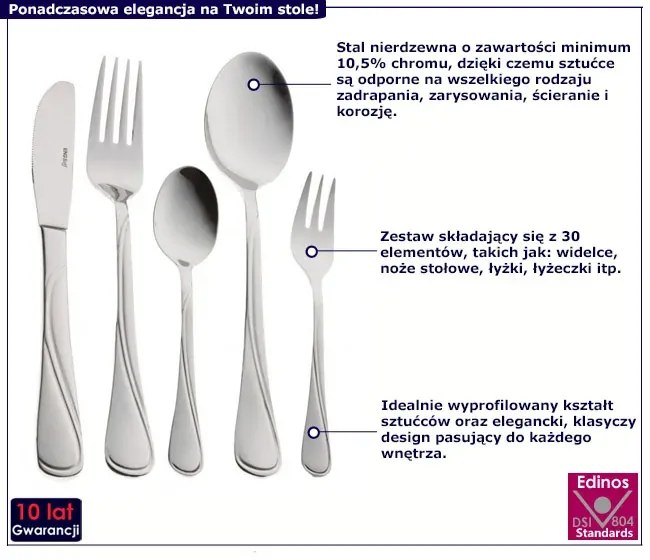 Komplet sztućców z satynowym wzorem 30 elementów F1-B39