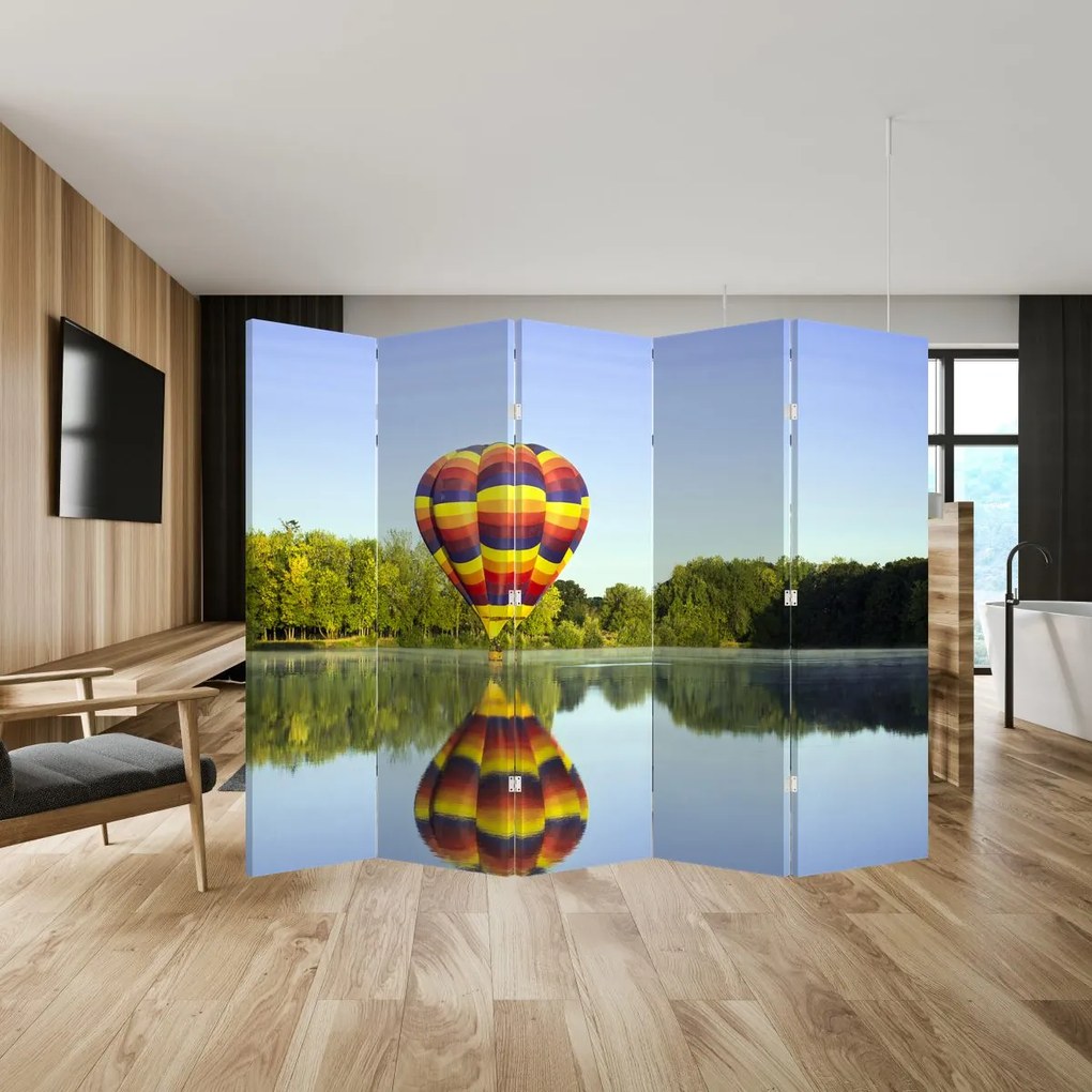 Parawan - Balon na ogrzane powietrze nad jeziorem (210x170 cm)
