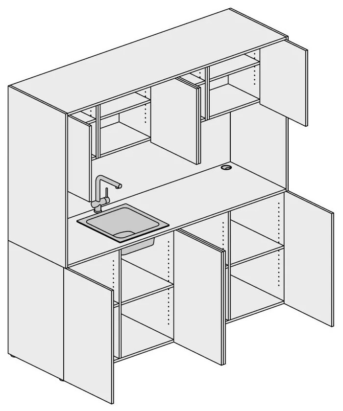 PLAN Kuchnia biurowa NIKA ze zlewem i kranem 1963 x 600 x 2000 mm, biały, lawo