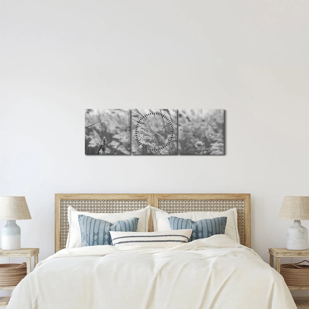 Obraz - Trawa na wietrze (z zegarem) (90x30 cm)