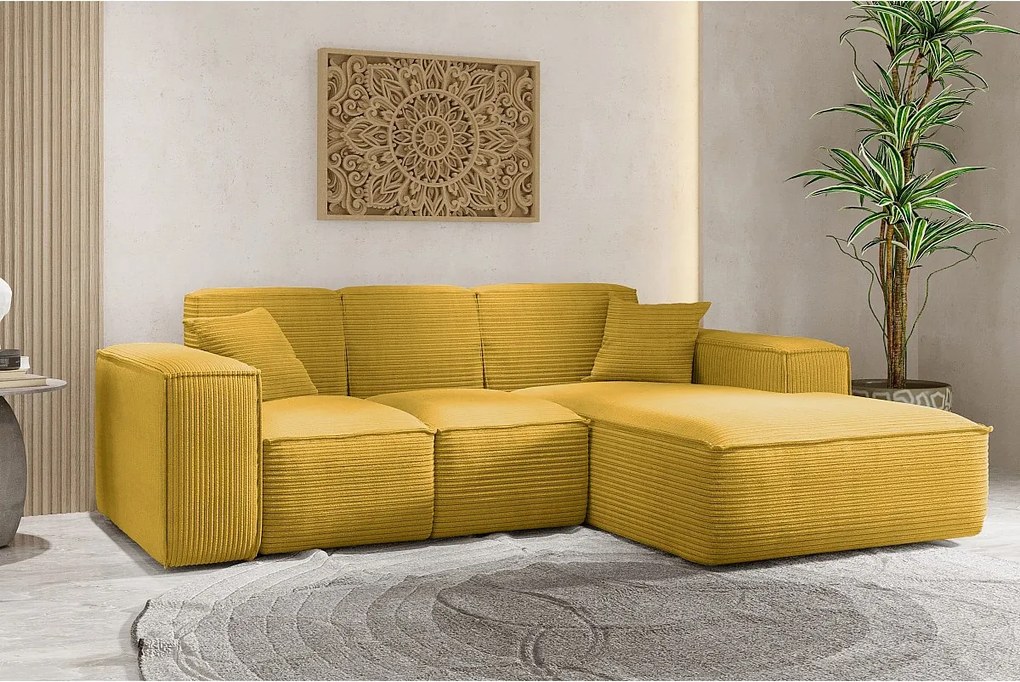 Narożnik w kształcie L SIENA, tkanina Poso, Żółty, Prawy