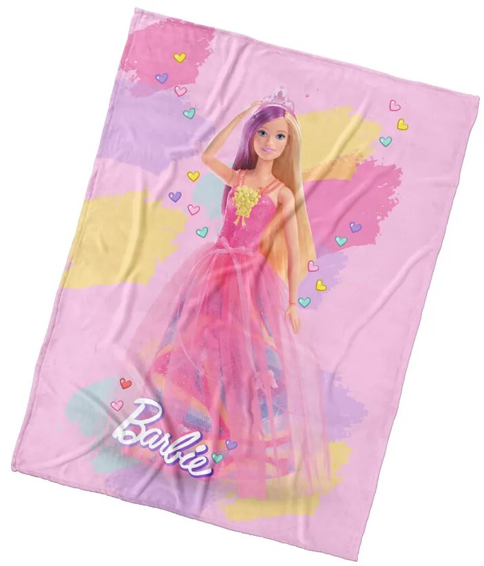 Carbotex Kocyk dziecięcy Barbie Rainbow World, 130x 170 cm