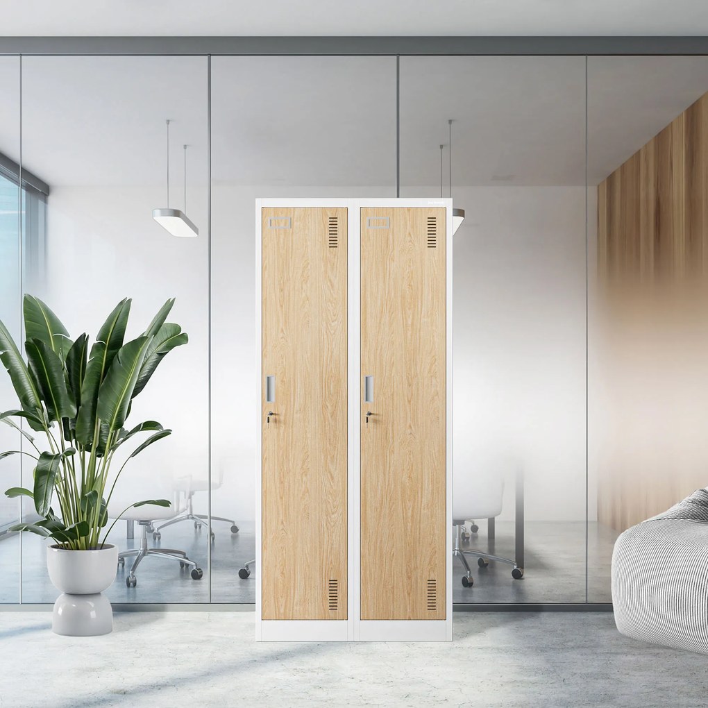 Szafka ubraniowa BHP biała/ dąb sonoma: czterokomorowa Eco Design KACPER, 800 x 1800 x 500 mm