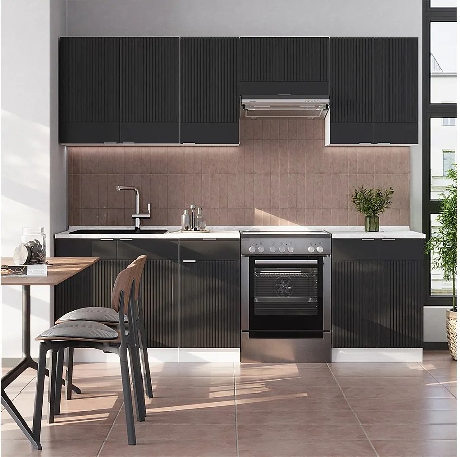 Aneks kuchenny czarny w paski/biały 240x60x81.6 fame-line