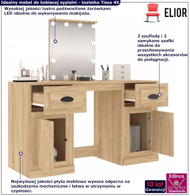 Duża toaletka do makijażu podświetlana dąb sonoma E1-N55