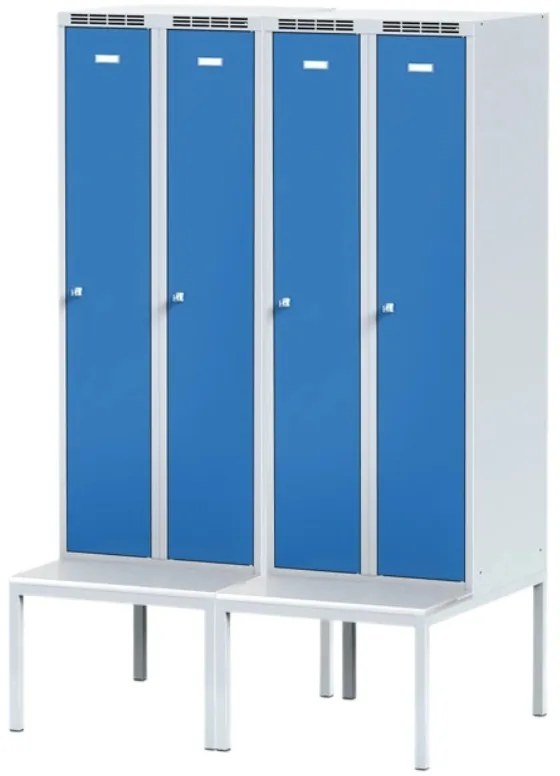 Alfa 3 Szafka ubraniowa z ławką, 2-drzwiowa, 1875 x 600 x 500/800 mm, zamek cylindryczny, drzwi pomarańczowe