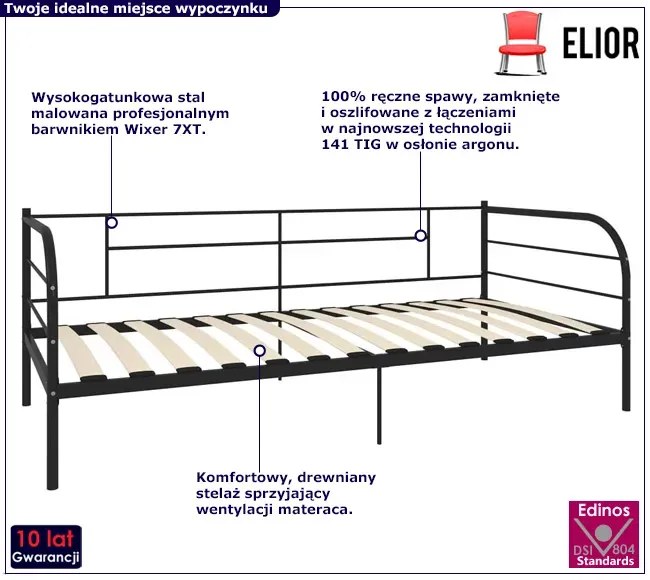 Czarne metalowe łózko 90x200 cm - Erea