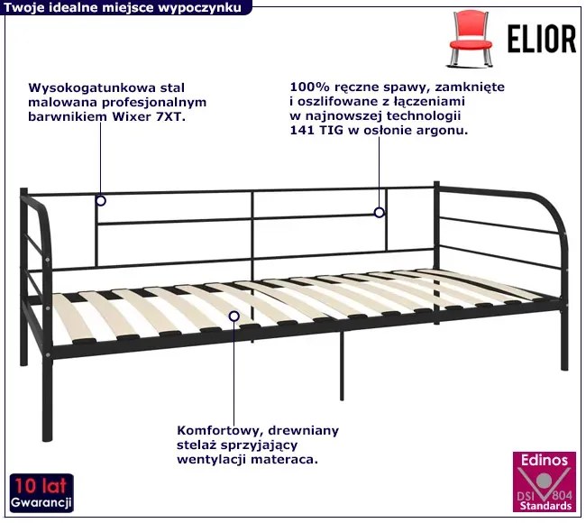 Czarne metalowe łózko 90x200 cm - Lucpa