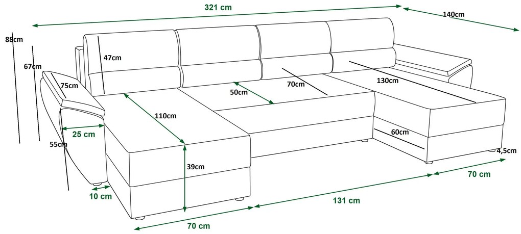 Beżowy narożnik w kształcie U z pojemnikiem K7-N80