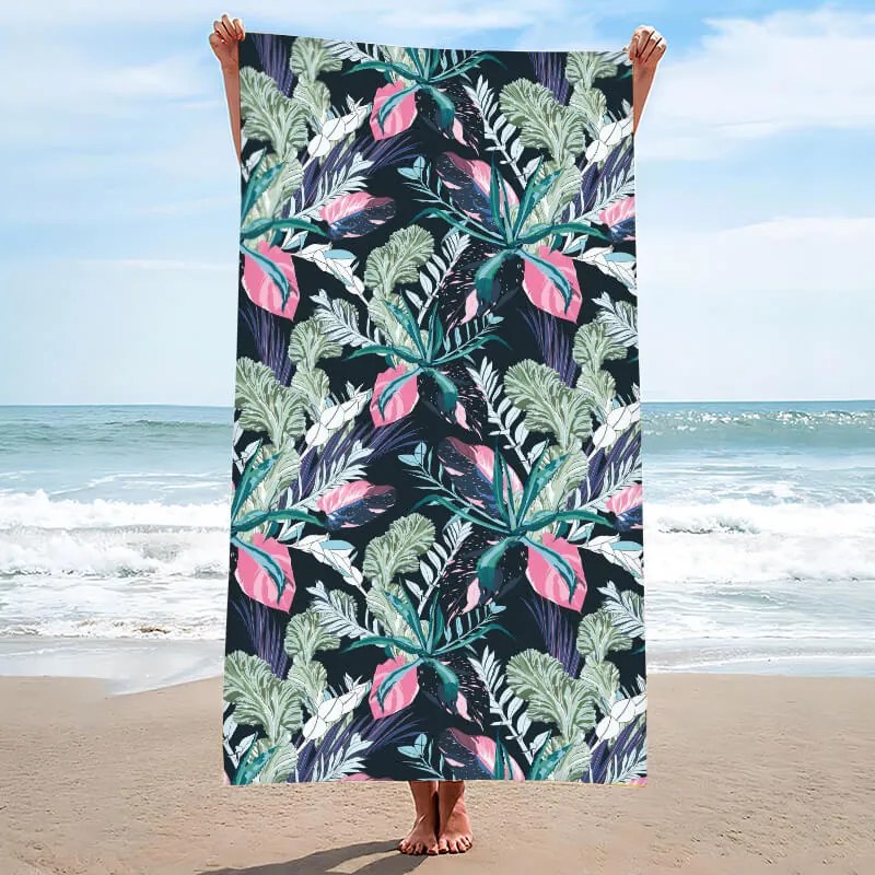 Ręcznik plażowy NIGHT BLOSSOM 100x180 cm czarny, 100% mikrofibra