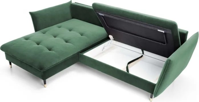 Narożnik GLAM Lewostronny z funkcją spania, zestaw z poduszkami wolnostojący tkanina RIVIERA 38 Zielony DOMO HOME
