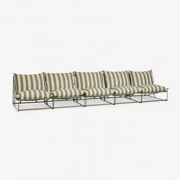 Modułowa Sofa Ogrodowa 5-częściowa Amaro Beż Tapioki - Głęboka Oliwkowa Zieleń - Sklum