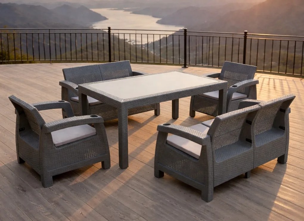 Zestaw mebli ogrodowych 6-osobowy Calisto ze stołem, szary