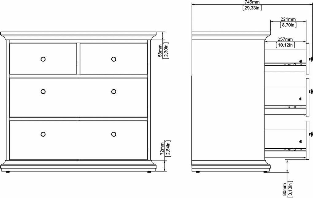 Komoda Paris 2+2 kolor szary
