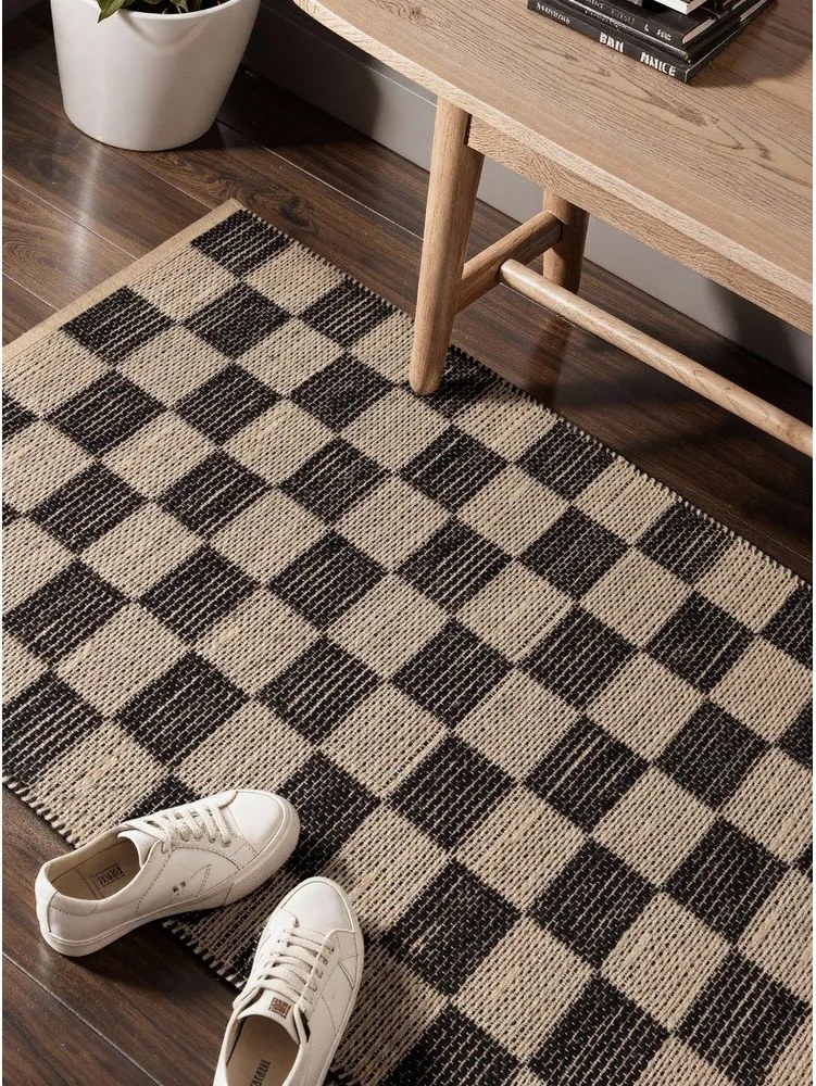 Czarno-kremowy ręcznie tkany dwustronny chodnik z mieszanki juty 80x200 cm Rex – Hanse Home