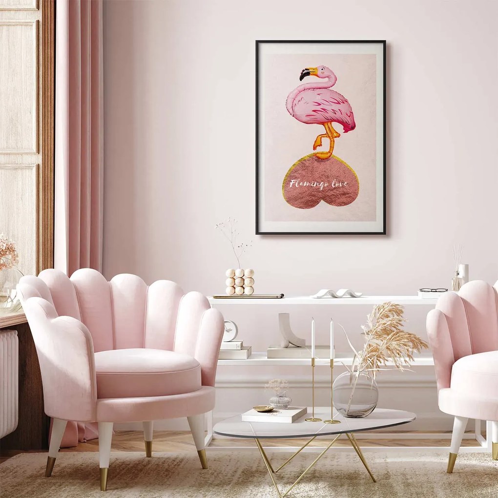 Plakat Zakochany flaming 21x30 cm z ramą czarną z marginesem ARTGEIST B
