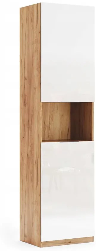 Nowoczesny regał słupek dąb craft + biały połysk - Zenta 5X