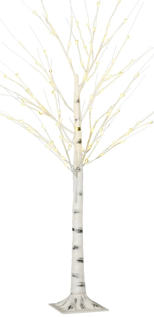 HOMCOM Sztuczna Brzoza z LEDami, Elastyczne Gałęzie, Plastik i Metal, 150 cm, Biały