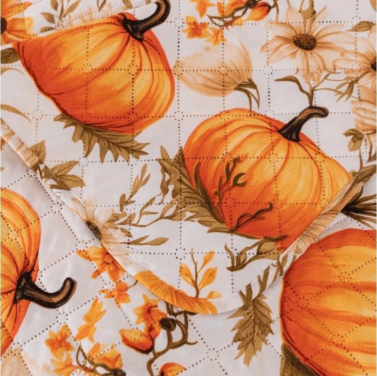 Narzuta na łóżko FLOWERS AND PUMPKINS, pomarańczowy Rozmiar: 170 x 210 cm