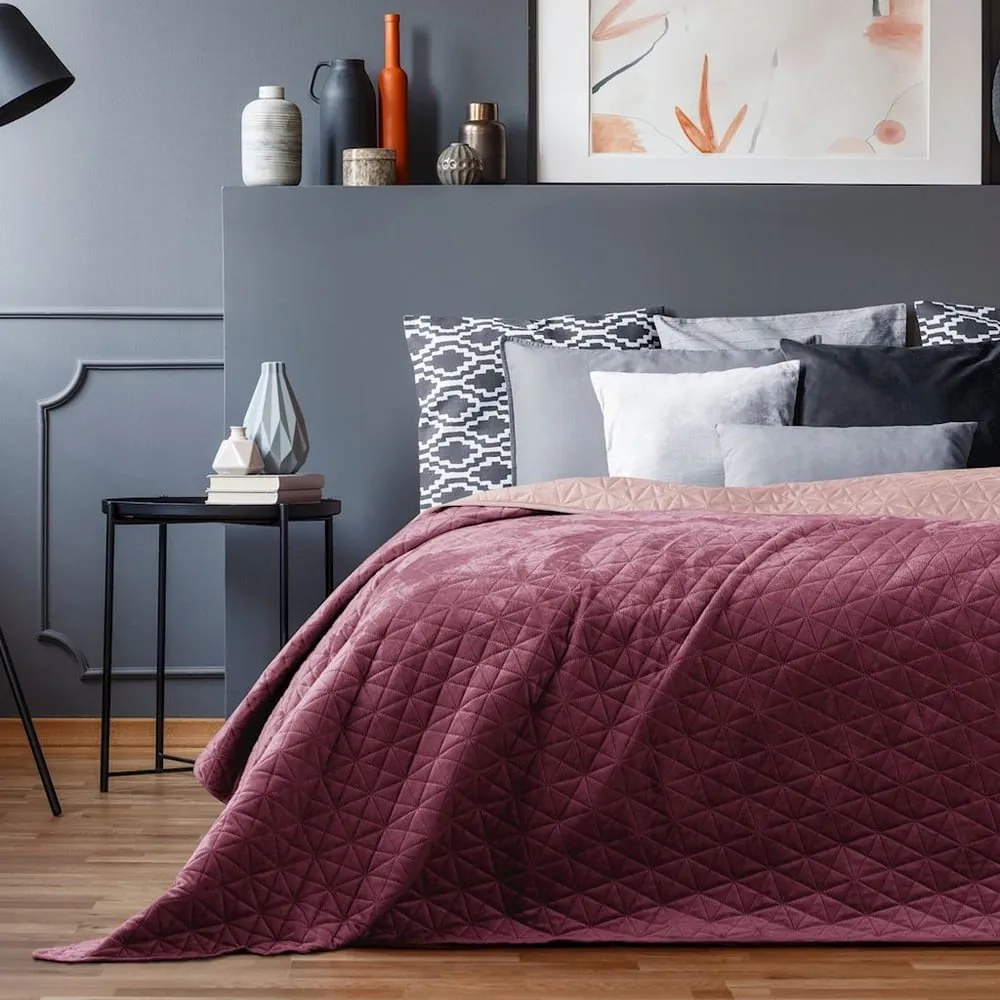 Ciemnoróżowa narzuta pikowana z aksamitu 170x210 cm Laila – AmeliaHome