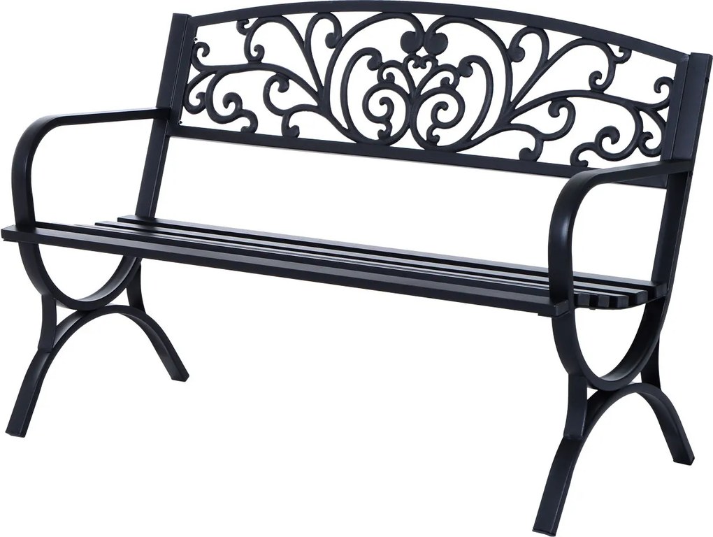 Outsunny Ławka Ogrodowa Metalowa 2-osobowa Elegancka Czarna | Aosom PL