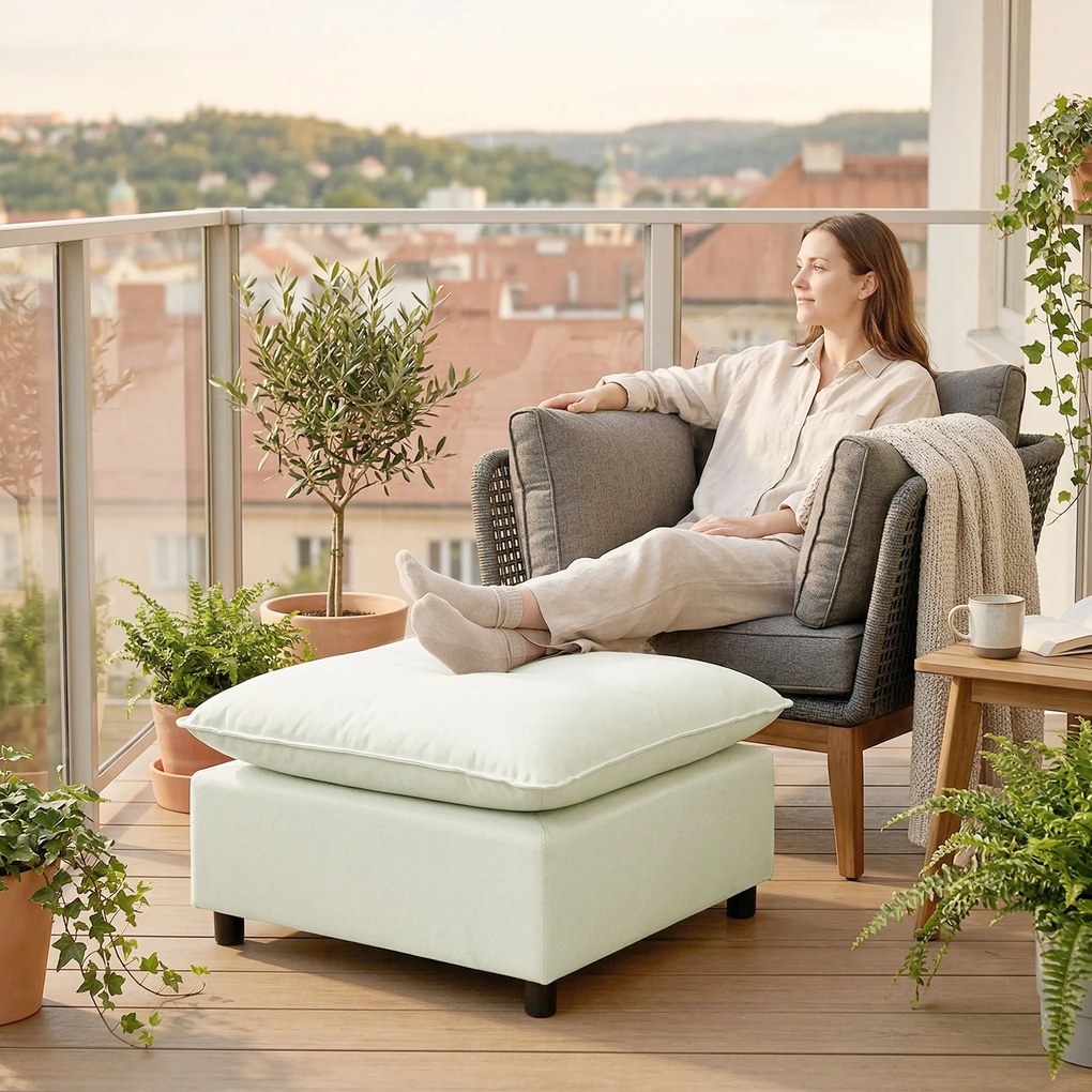 HOMCOM Puf nowoczesny z tkaniną i plastikowymi nogami, do salonu i sypialni, 75 cm, kremowobiały | Aosom PL