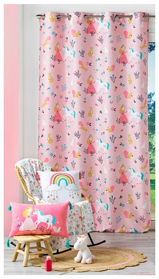 Różowa zasłona 140x260 cm Princesse Licorne – douceur d'intérieur