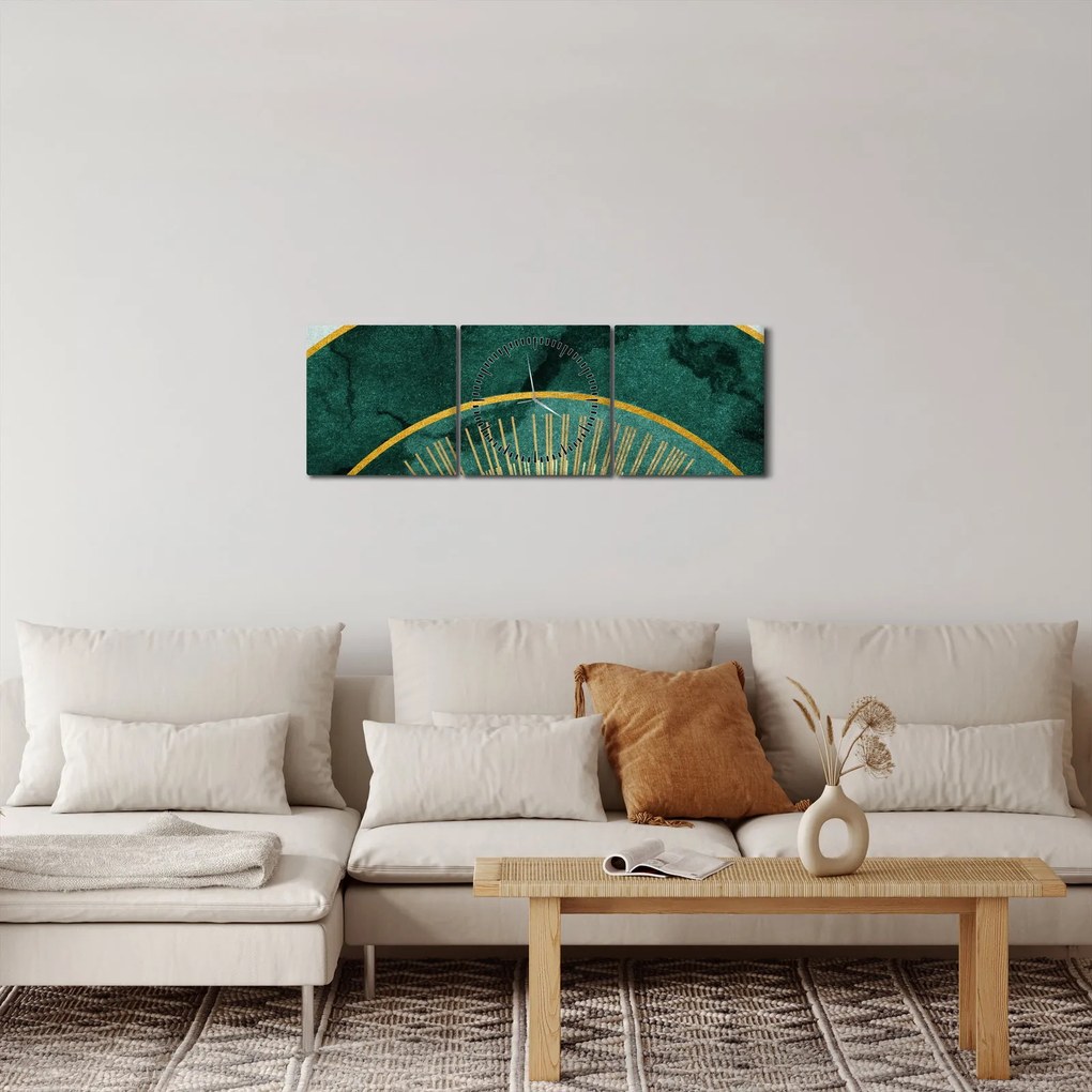 Obraz - Kształty ze złotą teksturą (z zegarem) (90x30 cm)