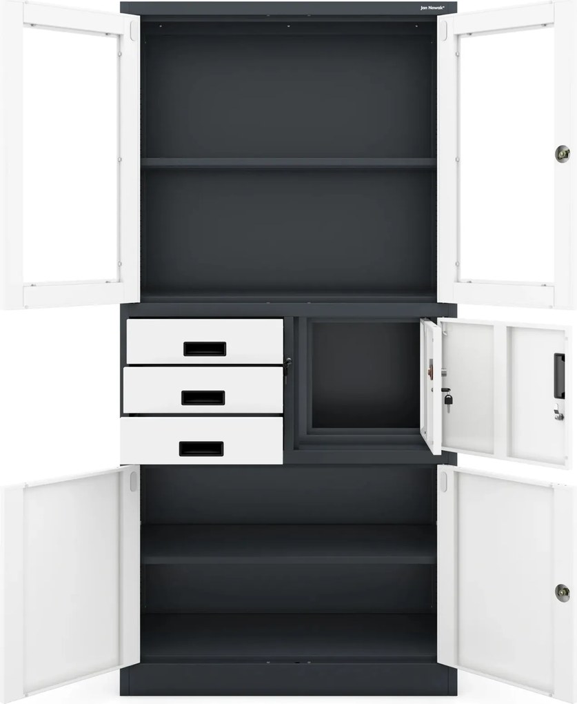 Biurowa szafa aktowa z sejfem Filip 90x40x185 cm antracyt/biały