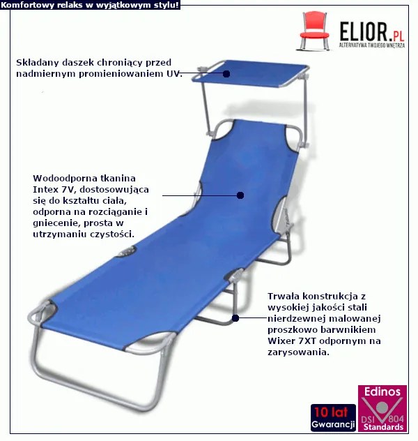 Niebieski leżak plażowy z zadaszeniem - Tatami