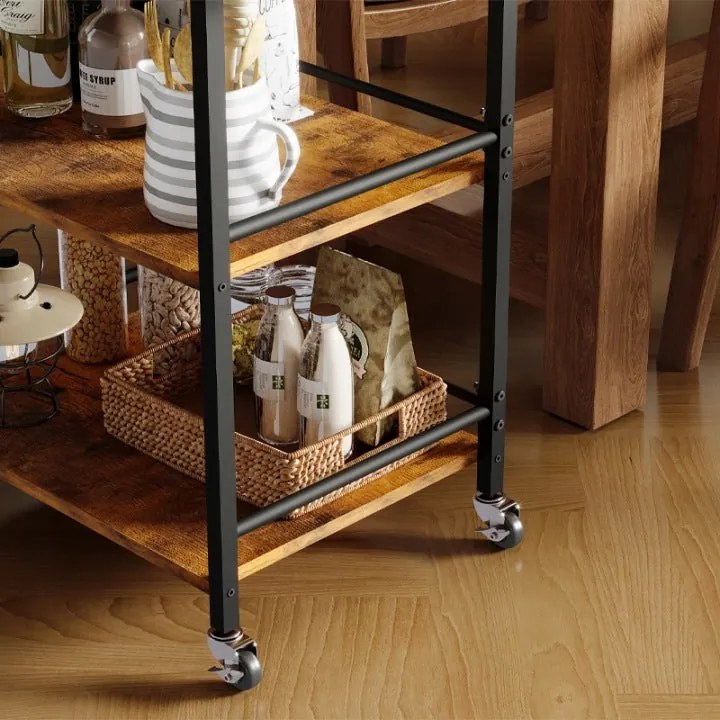 Wózek Kuchenny na Kółkach Brązowy 86 cm – Zdejmowana Taca Vintage Loft
