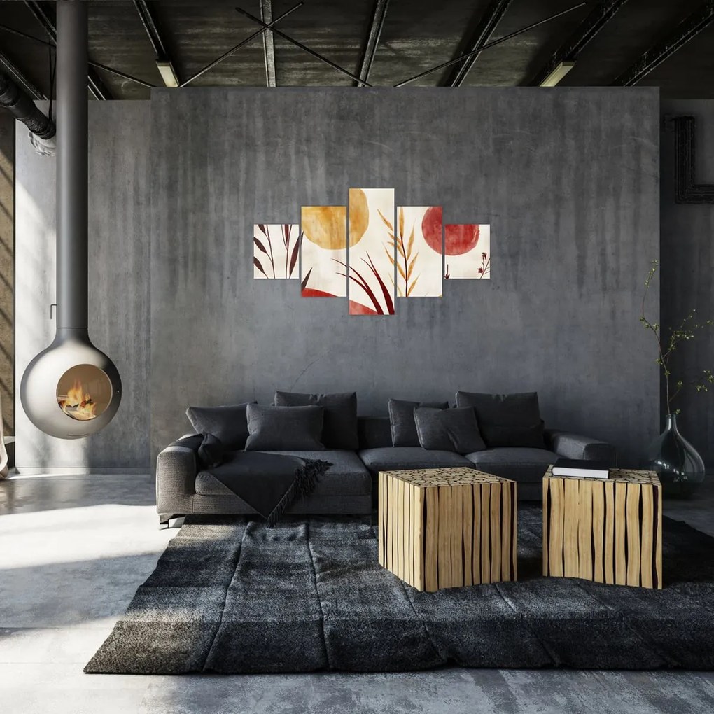 Obraz - Rośliny i okręgi (125x70 cm)