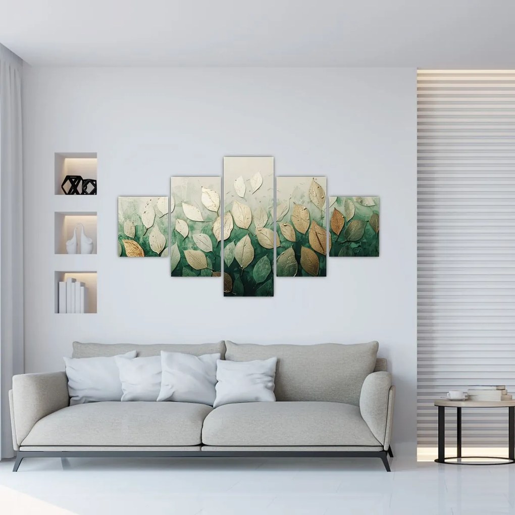 Obraz - Złoto-zielone liście (125x70 cm)