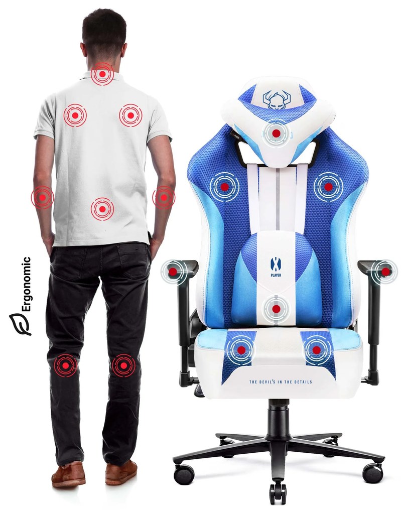 Materiałowy fotel gamingowy Diablo X-Player 2.0 Normal Size, Frost White