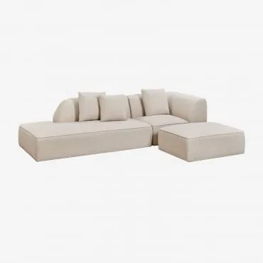 Narożna Sofa Modułowa Cardea 2-częściowa Z Leżanką Po Lewej Stronie I Tapicerowanym Pufem Kremowo-beżowy Szenil - Sklum