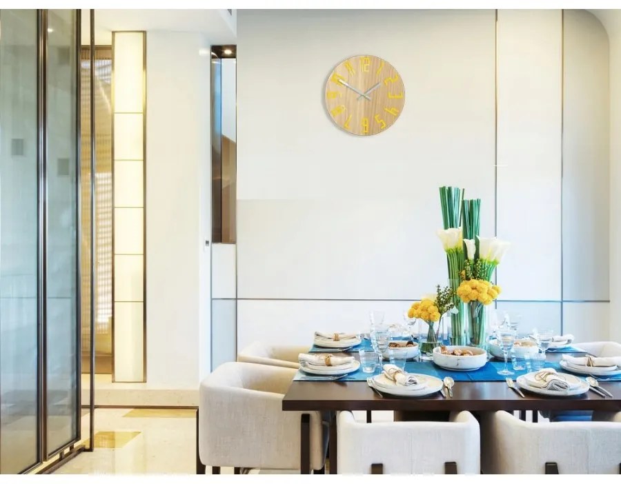 Zegar na ścianę nowoczesny drewniany z dużymi cyframi okrągły cichy loft