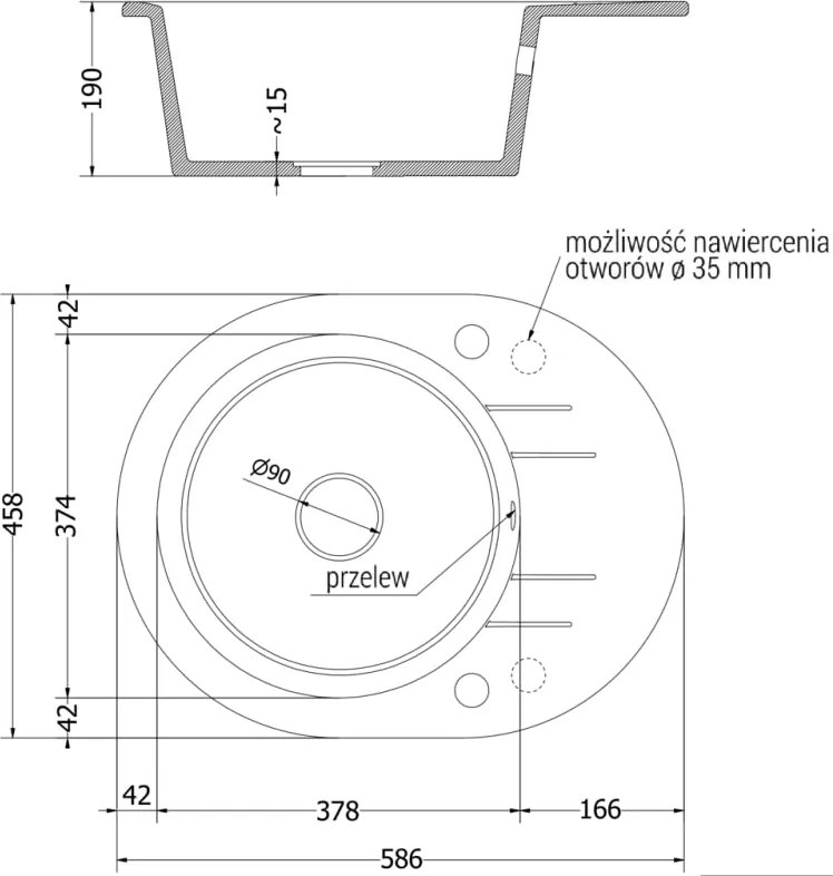 Mexen Kevin zlewozmywak granitowy 1-komorowy z ociekaczem 586 x 458 mm, czarny, syfon chrom - 6517581005-77