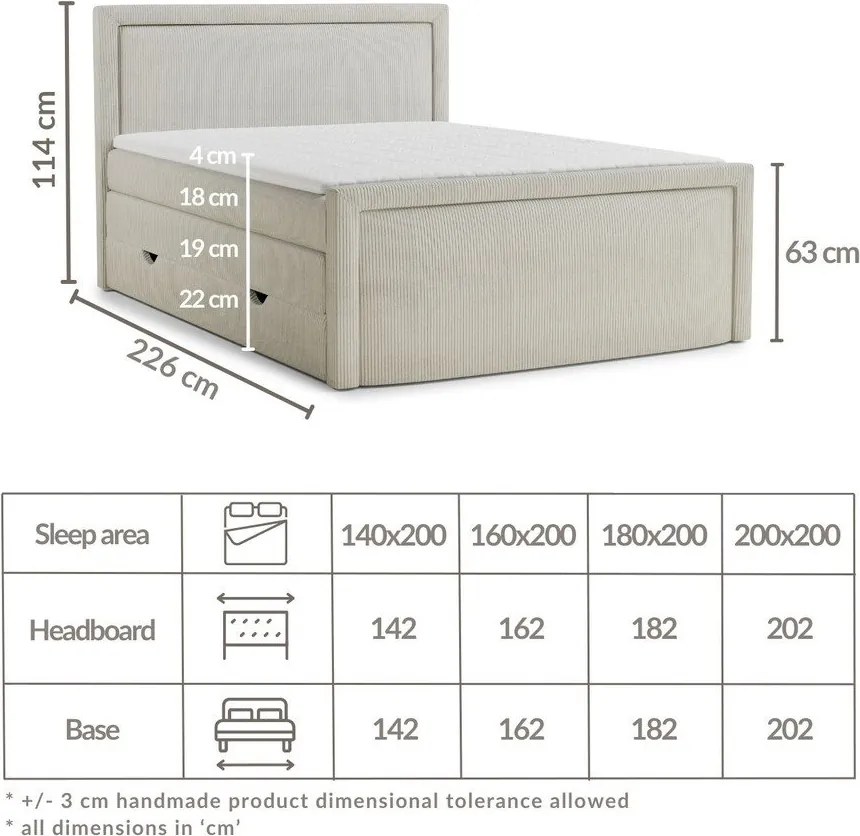 Beżowe łóżko kontynentalne ze schowkiem 200x200 cm Fresco – Maison de Rêve