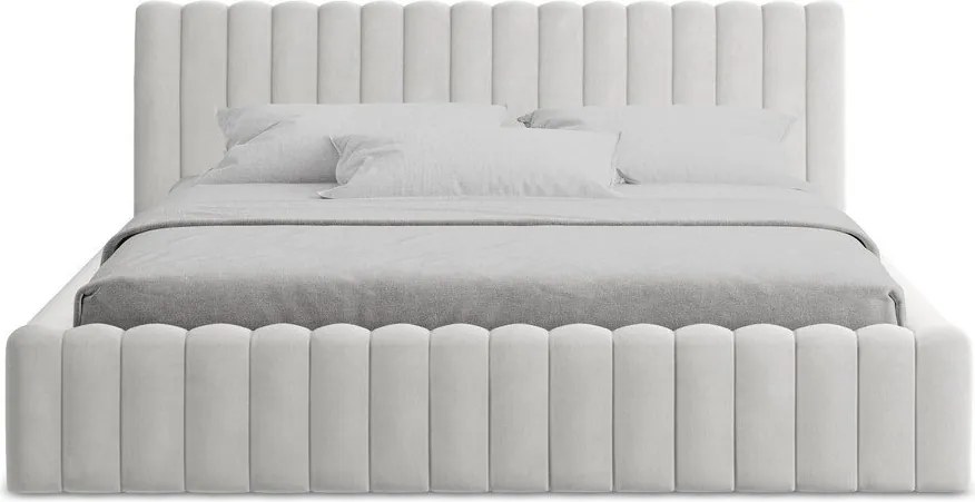 Tapicerowane łóżko dwuosobowe ze schowkiem ze stelażem 160x200 cm w kolorze srebra Lemi – Makamii